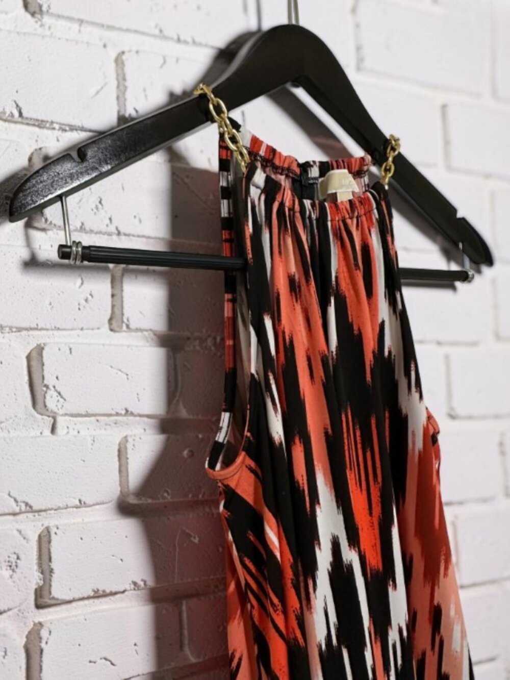 Michael Kors Ikat Halter Tunic Top Orange Black Gold Chain Accent Medium